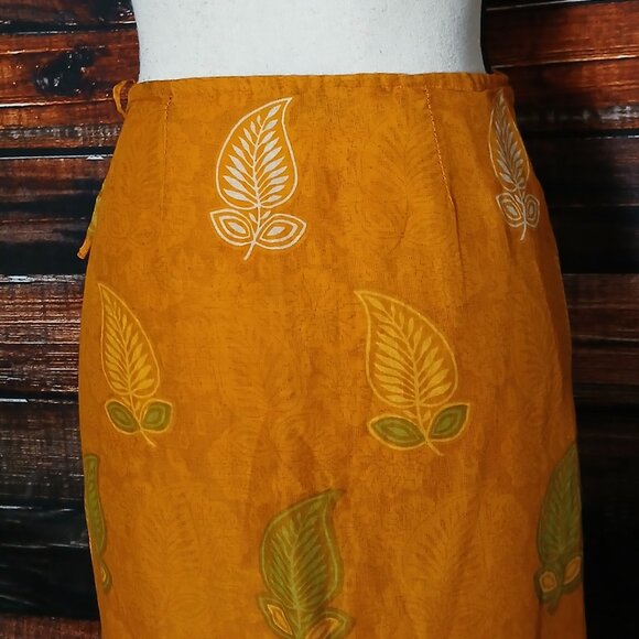 Erica Brooke Vintage Midi Wrap Skirt XS Bohemian Gold Leaf 100% Cotton - Picture 6 of 10